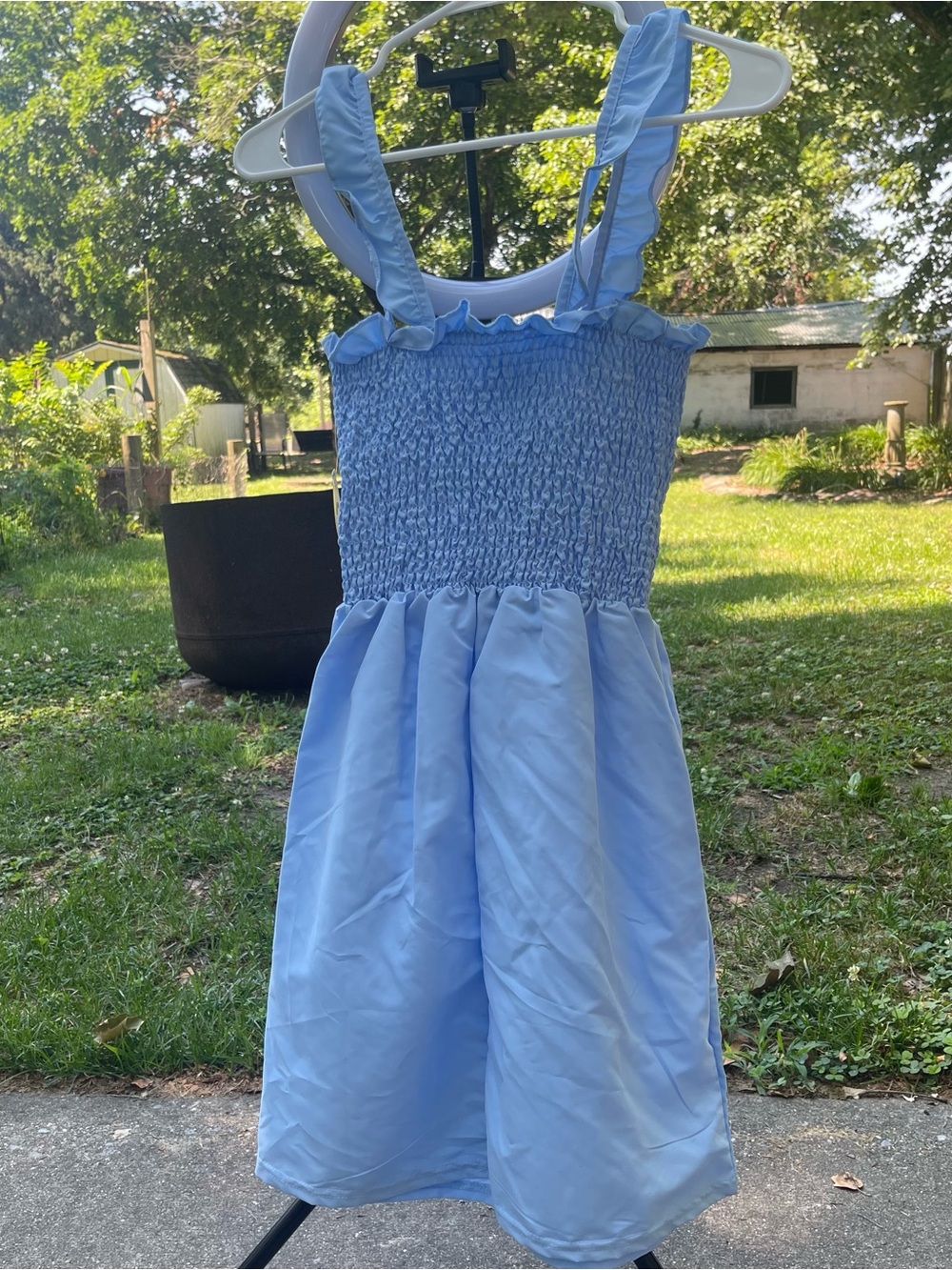 Light Blue Smocked Sundress with Ruffled Straps
